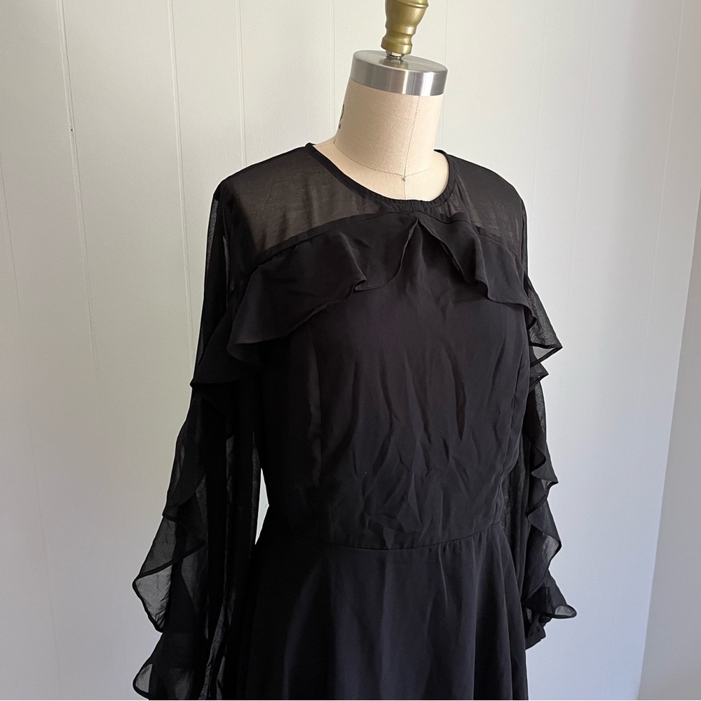 Lulu's NWT Longtime Love Black Long Sleeve Skater Dress Large Sheer Ruffle Goth - Picture 5 of 16
